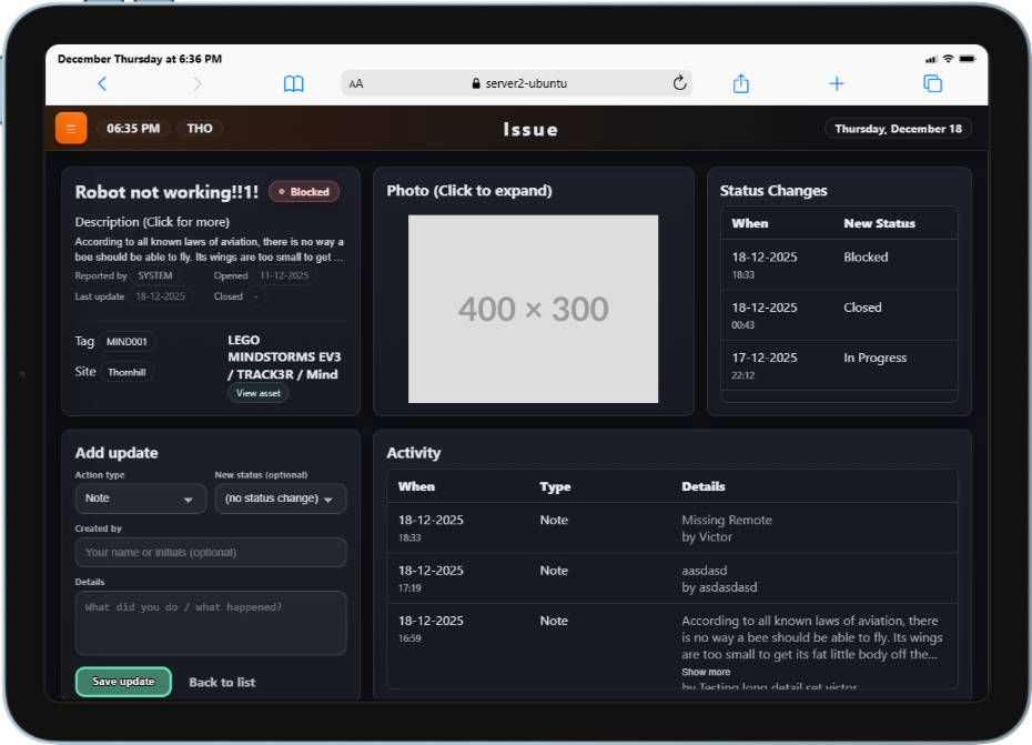Issue page screenshot